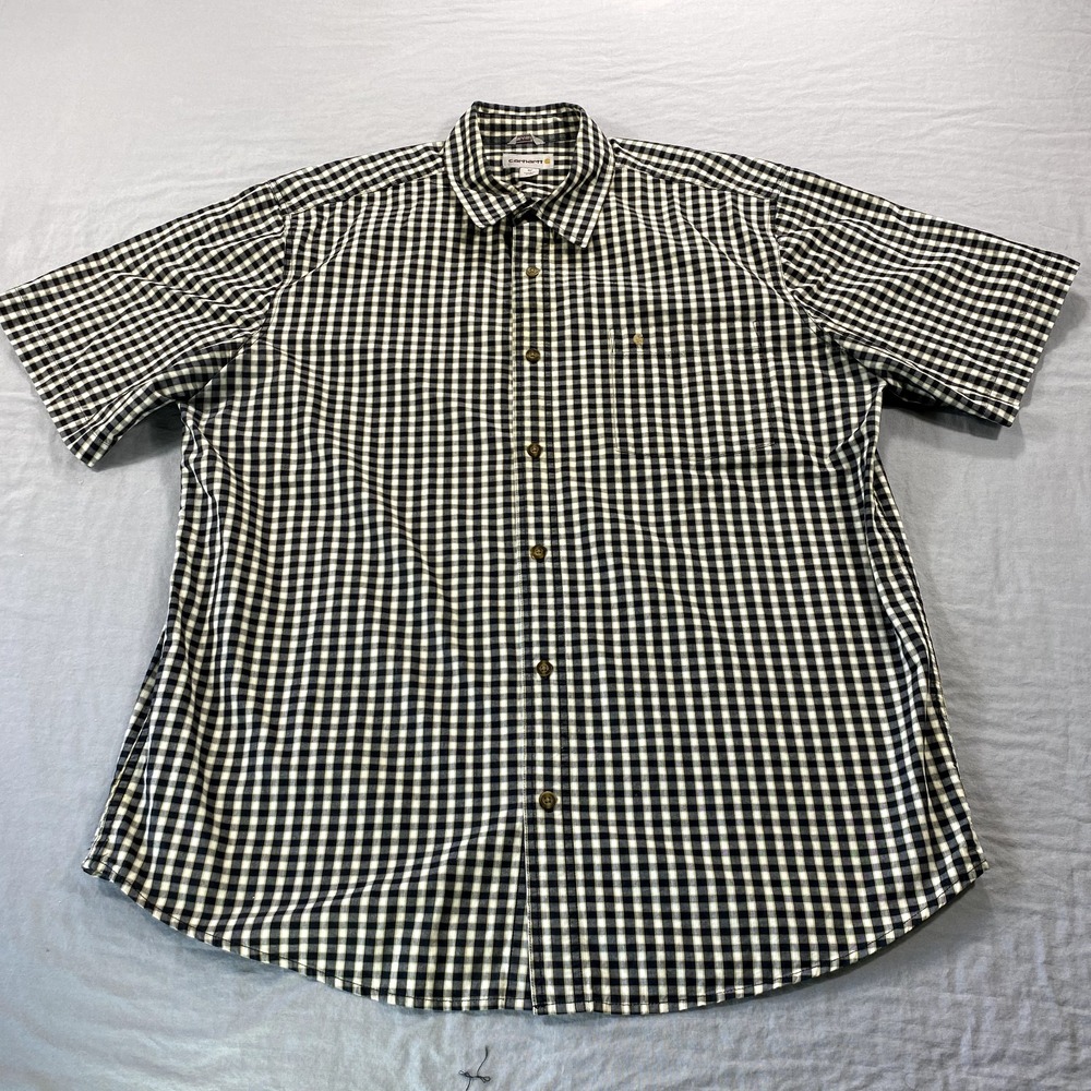 Carhartt Shirt Adult Extra Large Black Yellow Plaid Button Up Relaxed Fit Mens